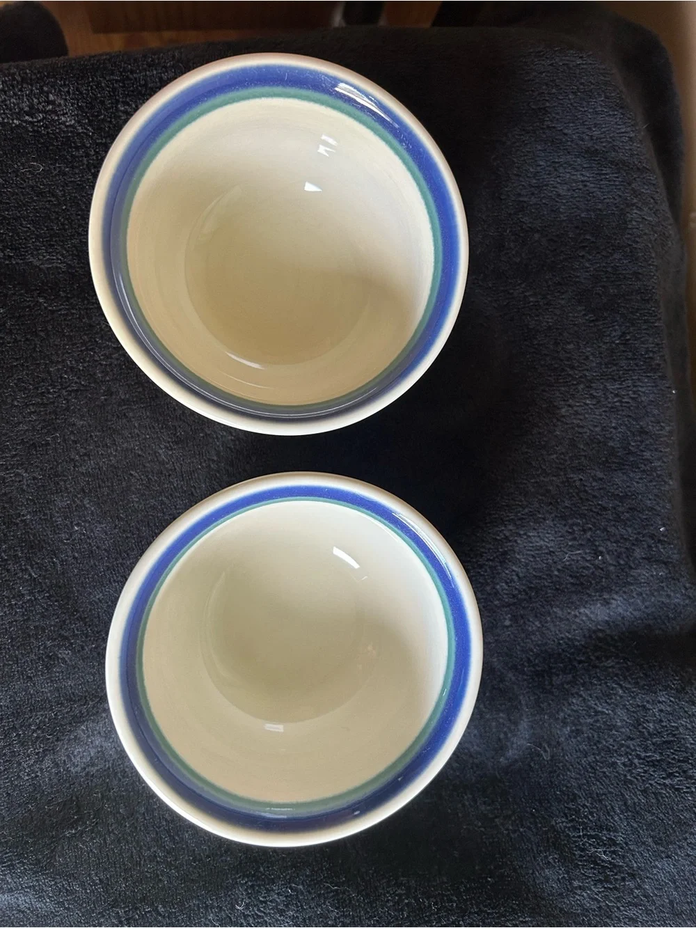 Pfaltzgraff Cream Ceramic Bowls with Blue Rim - Set of 2